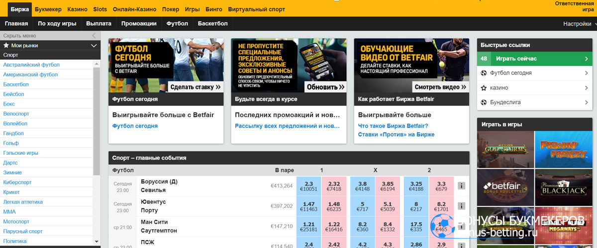 Betfair официальный сайт биржа ставок