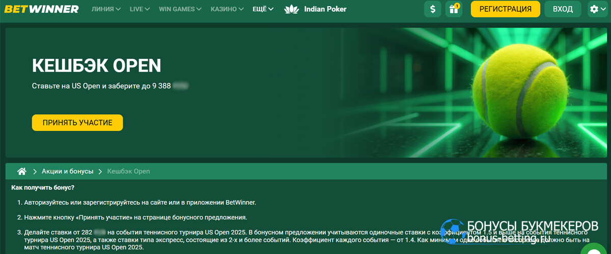 Кешбэк Open в Betwinner