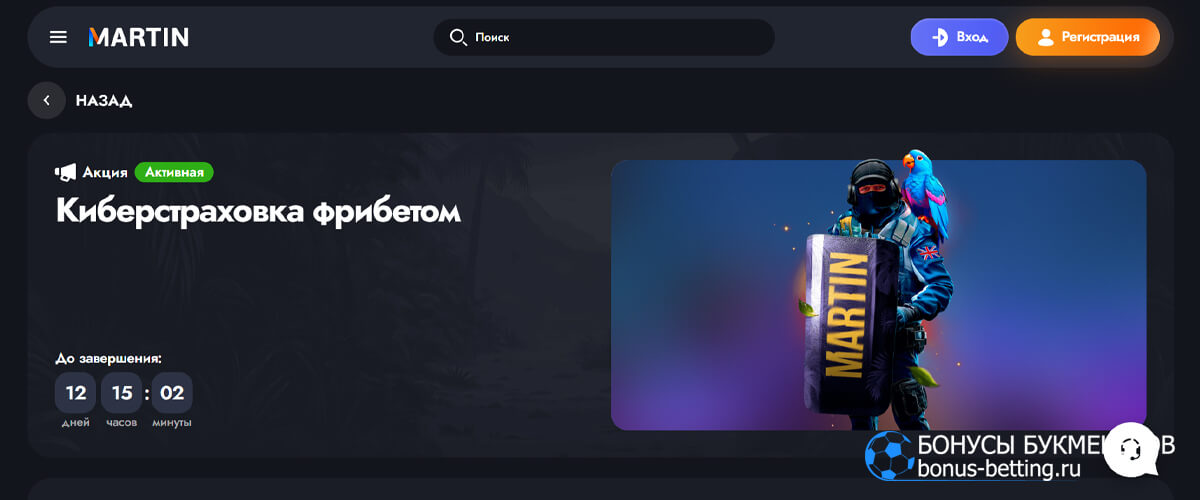 Киберстраховка фрибетом в Martin
