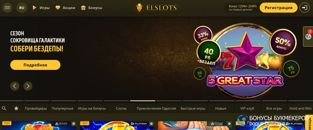 Elslots Casino: интерфейс и визуал